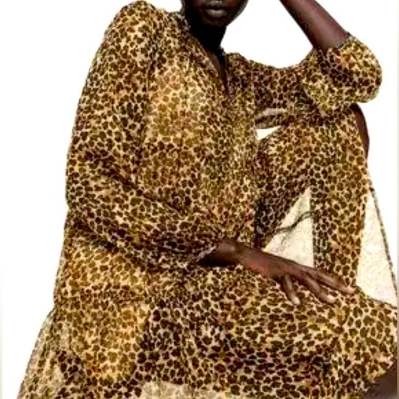 ZARA Sheer, Airy tiered Cheetah Print Dress with attached Slip & ruffle neck🔥 - Picture 5 of 7